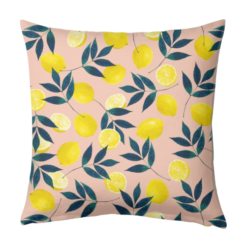 Lemons - quirky cushion by Laura Bb