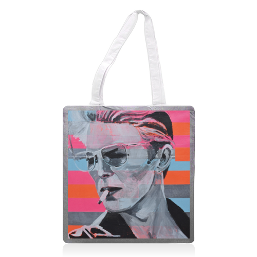 Neon Bowie - printed tote bag uk by Laura Bb